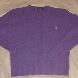 Polo by Ralph Lauren Purple Cable Crewneck Sweater with Yellow Pony